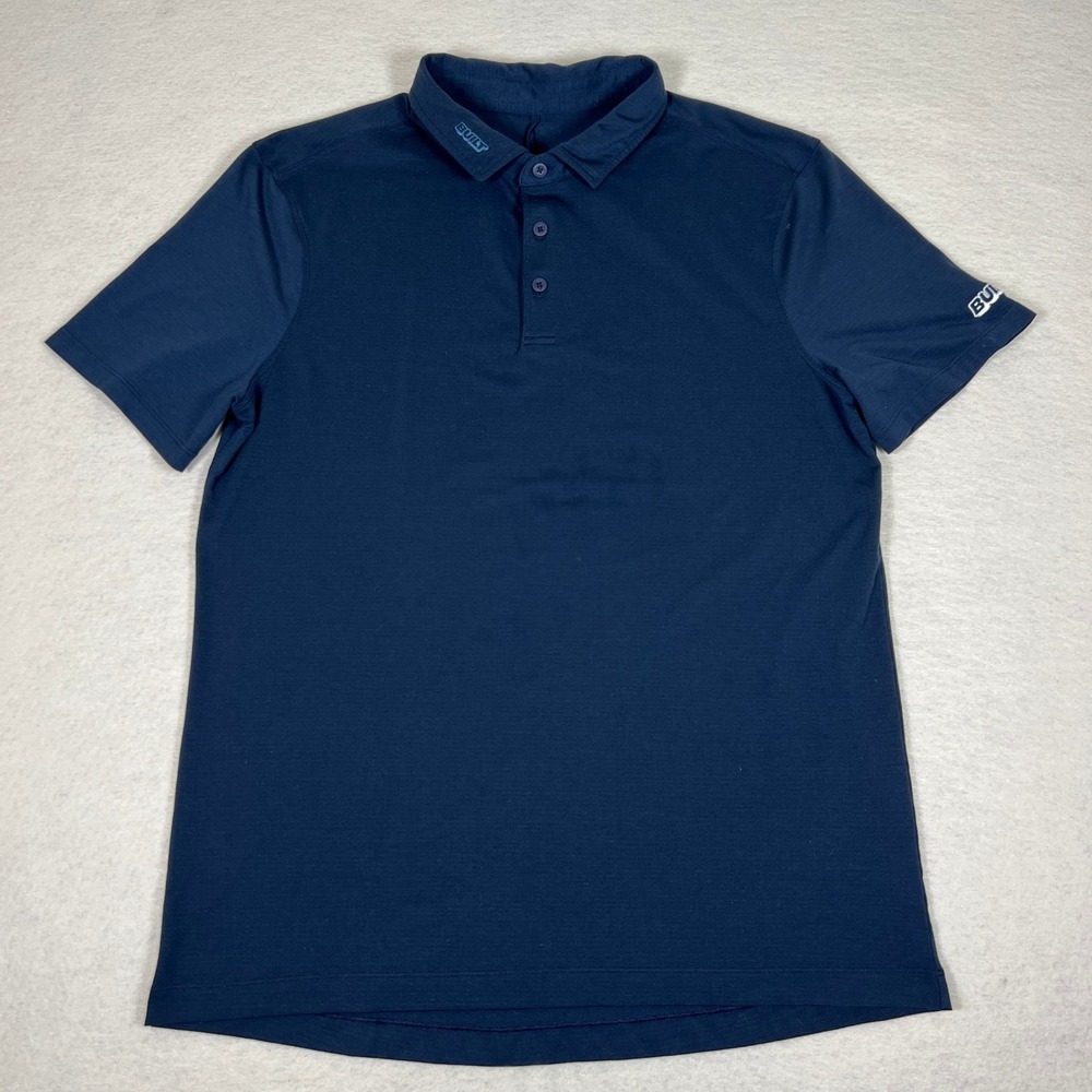 Lululemon Built Men's L Short Sleeve Polo Shirt Navy Blue Performance Golf